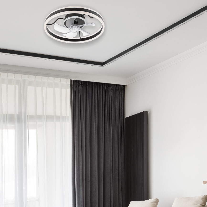 LED Pritemdomas lubinis šviestuvas su ventiliatoriumi APOLLO LED/38W/230V juoda + nuotolinio valdymo pultas