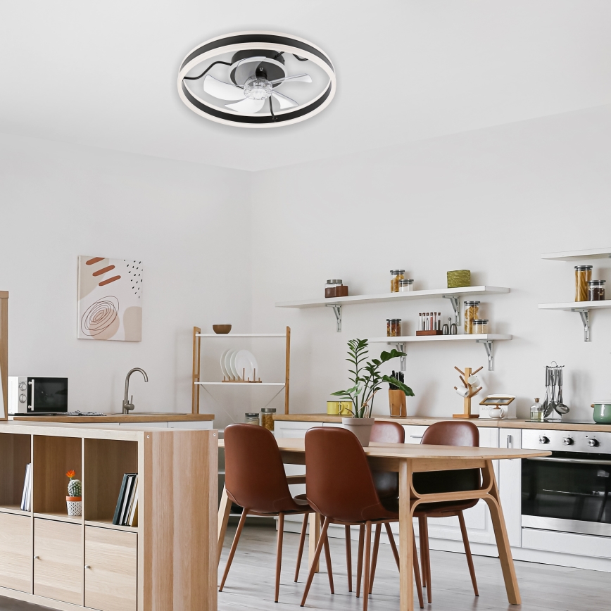 LED Pritemdomas lubinis šviestuvas su ventiliatoriumi APOLLO LED/38W/230V juoda + nuotolinio valdymo pultas