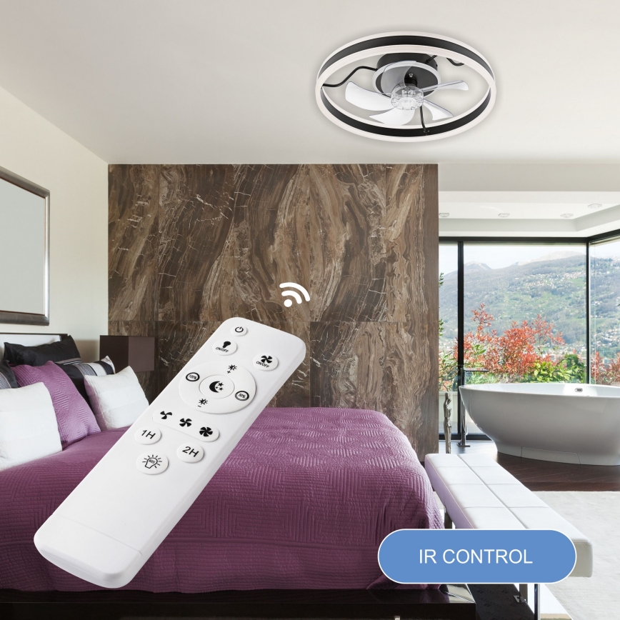 LED Pritemdomas lubinis šviestuvas su ventiliatoriumi APOLLO LED/38W/230V juoda + nuotolinio valdymo pultas