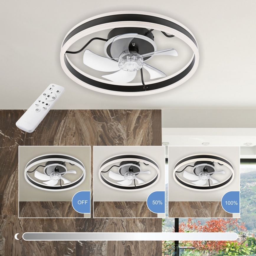 LED Pritemdomas lubinis šviestuvas su ventiliatoriumi APOLLO LED/38W/230V juoda + nuotolinio valdymo pultas