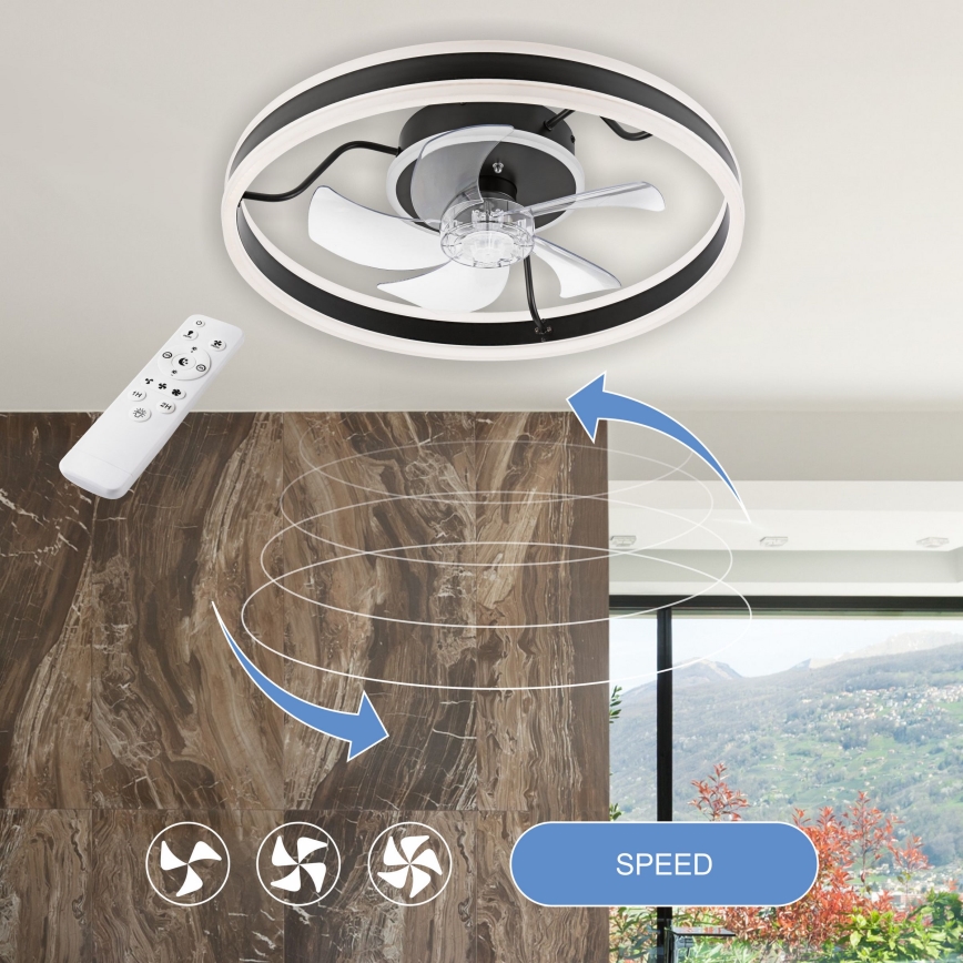 LED Pritemdomas lubinis šviestuvas su ventiliatoriumi APOLLO LED/38W/230V juoda + nuotolinio valdymo pultas