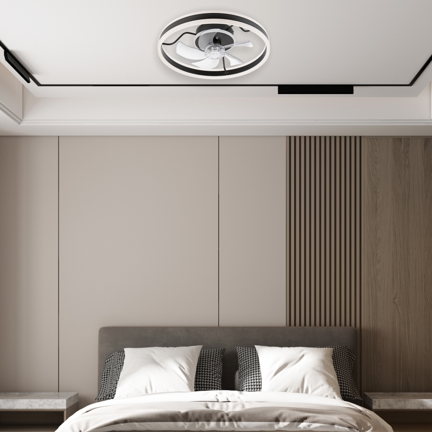 LED Reguliuojamas lubinis šviestuvas su ventiliatoriumi APOLLO LED/38W/230V juodas + nuotolinio valdymo pultas