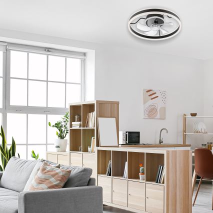 LED Reguliuojamas lubinis šviestuvas su ventiliatoriumi APOLLO LED/38W/230V juodas + nuotolinio valdymo pultas