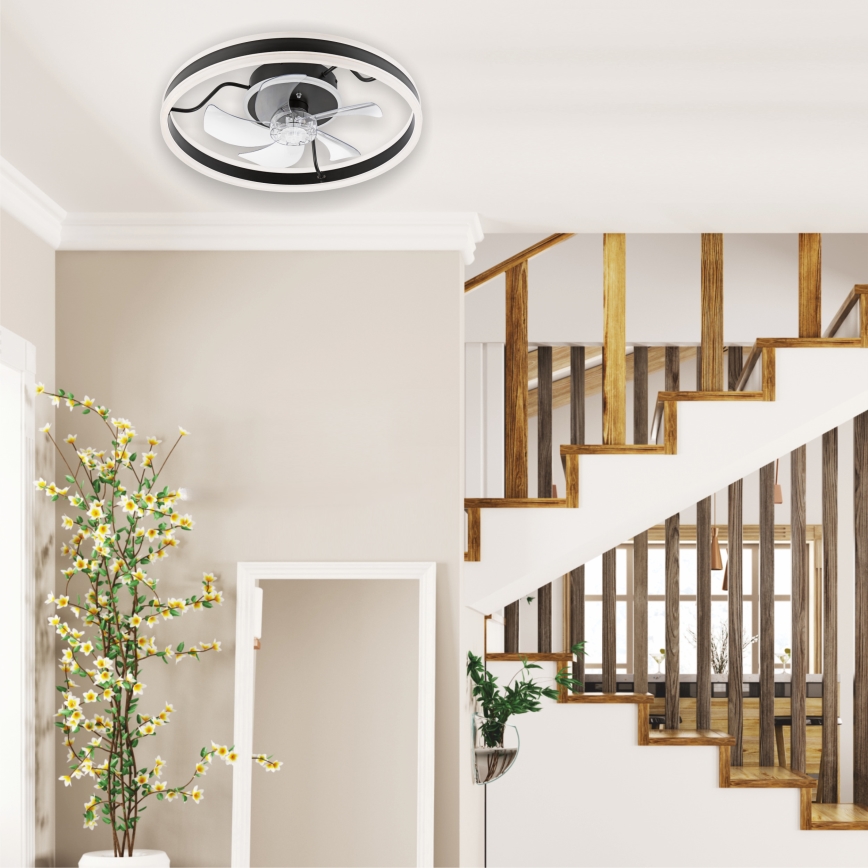 LED Reguliuojamas lubinis šviestuvas su ventiliatoriumi APOLLO LED/38W/230V juodas + nuotolinio valdymo pultas