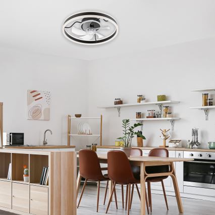 LED Reguliuojamas lubinis šviestuvas su ventiliatoriumi APOLLO LED/38W/230V juodas + nuotolinio valdymo pultas