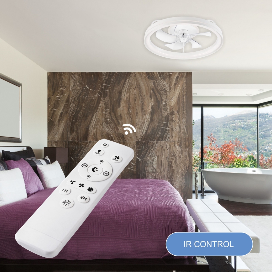 LED Pritemdomas lubinis šviestuvas su ventiliatoriumi FARGO LED/37W/230V baltas + nuotolinio valdymo pultas