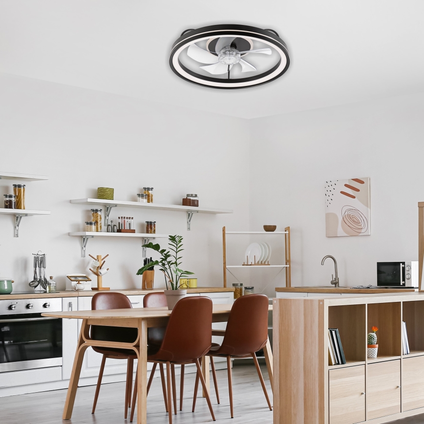 LED Pritemdomas lubinis šviestuvas su ventiliatoriumi FARGO LED/37W/230V juoda + nuotolinio valdymo pultas