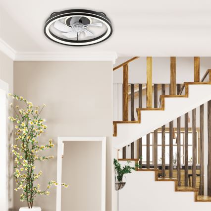 LED Pritemdomas lubinis šviestuvas su ventiliatoriumi FARGO LED/37W/230V juoda + nuotolinio valdymo pultas