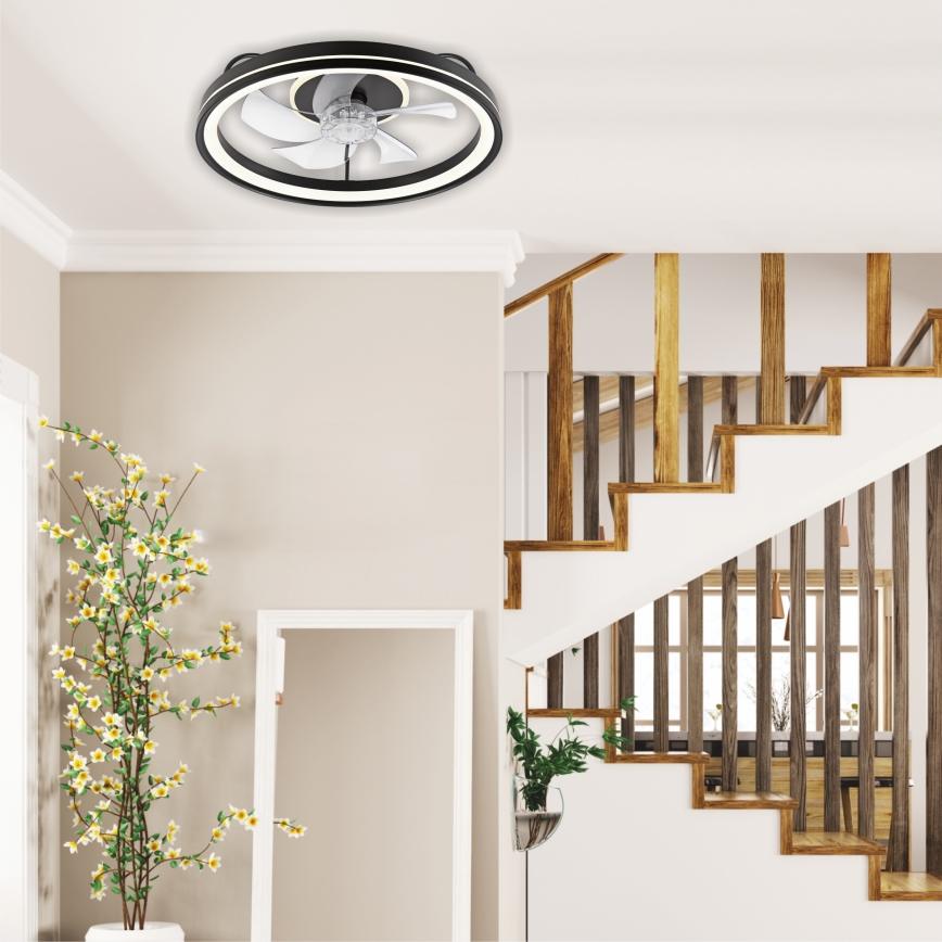 LED Pritemdomas lubinis šviestuvas su ventiliatoriumi FARGO LED/37W/230V juoda + nuotolinio valdymo pultas