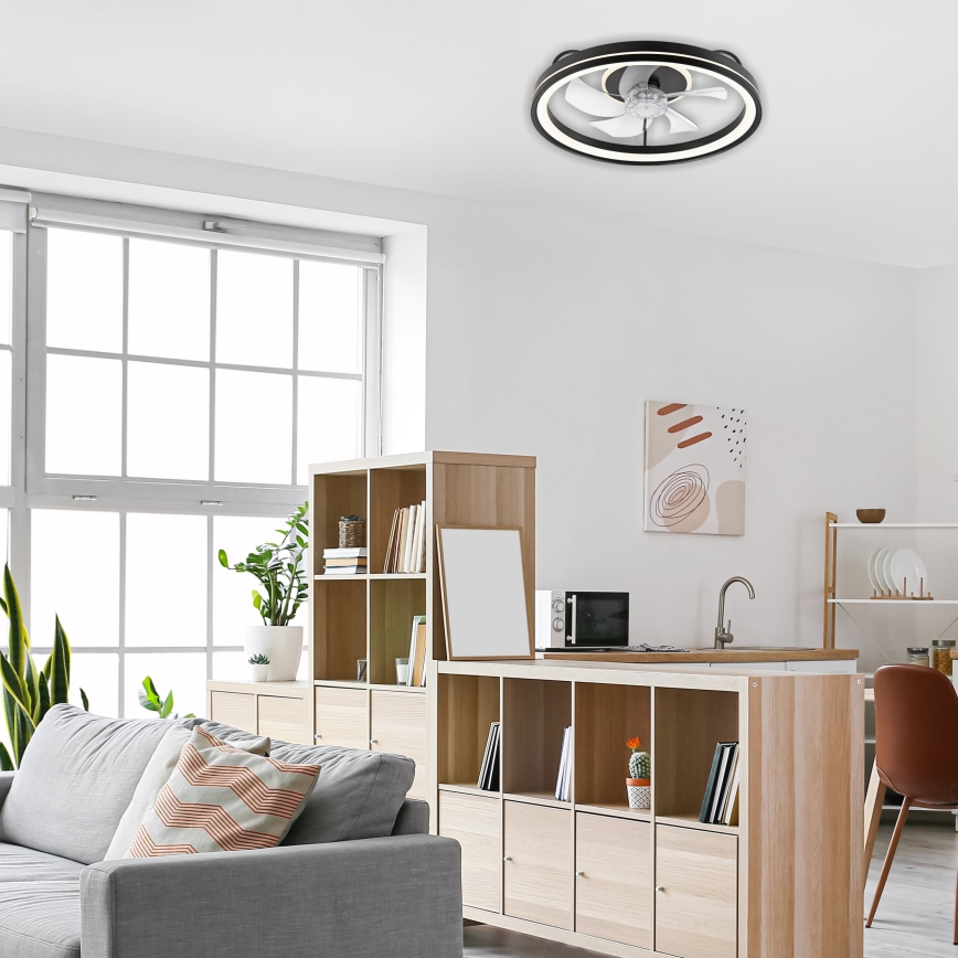 LED Pritemdomas lubinis šviestuvas su ventiliatoriumi FARGO LED/37W/230V juoda + nuotolinio valdymo pultas