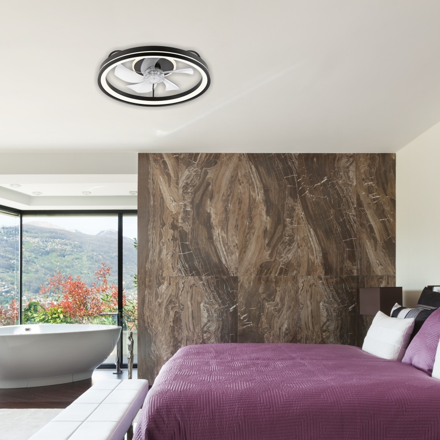 LED Pritemdomas lubinis šviestuvas su ventiliatoriumi FARGO LED/37W/230V juoda + nuotolinio valdymo pultas