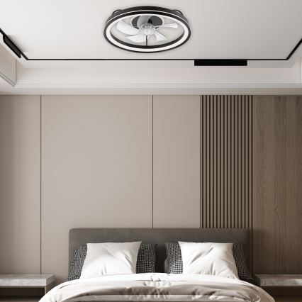 LED Pritemdomas lubinis šviestuvas su ventiliatoriumi FARGO LED/37W/230V juoda + nuotolinio valdymo pultas