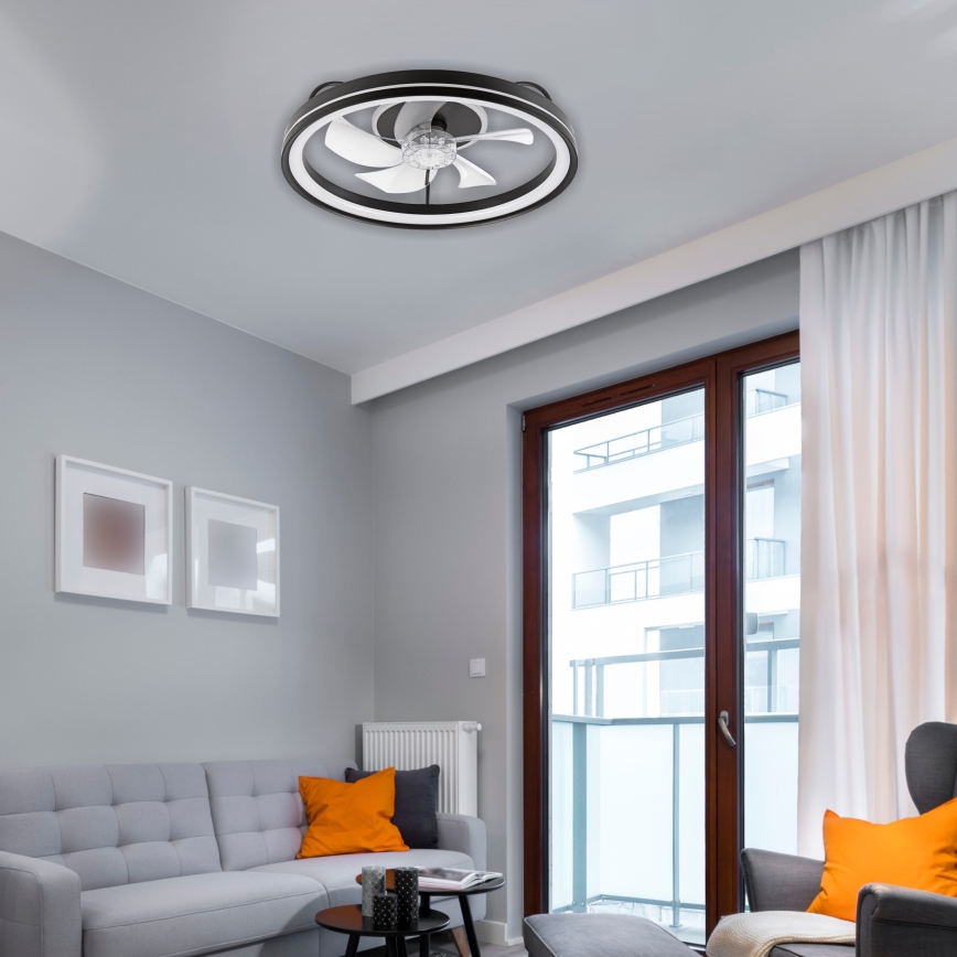 LED Pritemdomas lubinis šviestuvas su ventiliatoriumi FARGO LED/37W/230V juoda + nuotolinio valdymo pultas