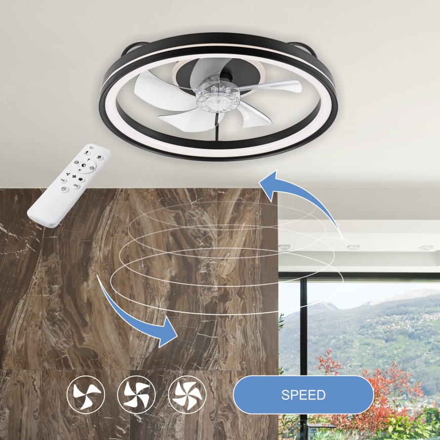 LED Pritemdomas lubinis šviestuvas su ventiliatoriumi FARGO LED/37W/230V juoda + nuotolinio valdymo pultas