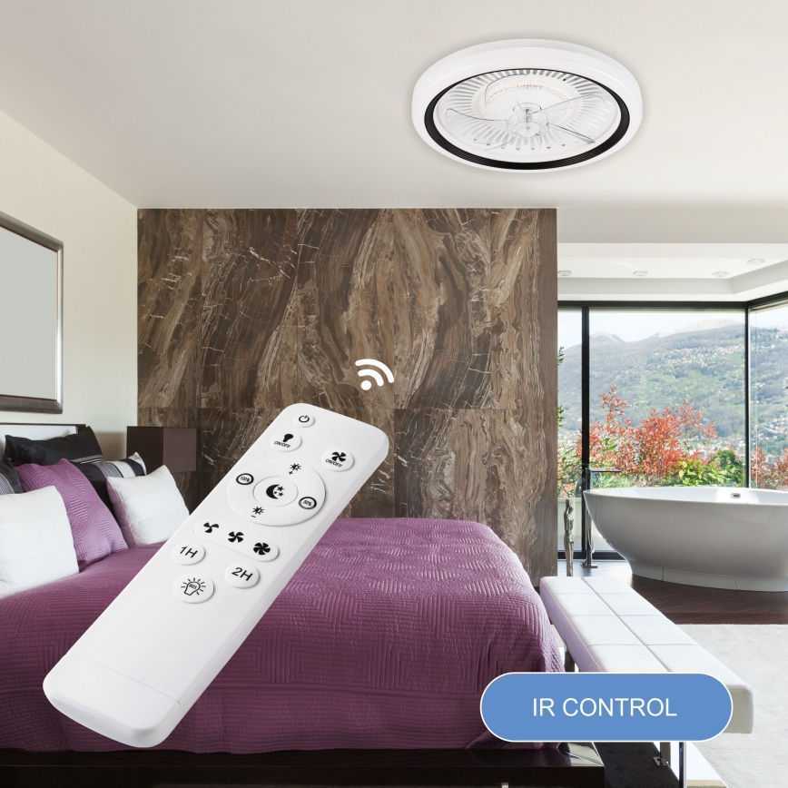 LED Pritemdomas lubinis šviestuvas su ventiliatoriumi GEMMA LED/37W/230V balta + nuotolinio valdymo pultas