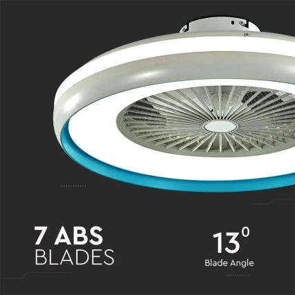 LED lubinis šviestuvas su ventiliatoriu LED/45W/230V 3000/4000/6500K mėlyna + nuotolinio valdymo pultas