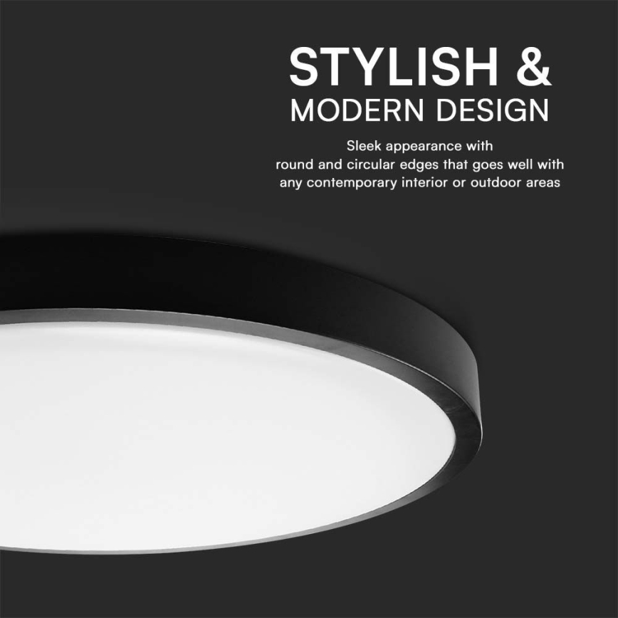 LED lubinis vonios šviestuvas SAMSUNG CHIP LED/24W/230V IP44 3000K diametras 29 cm juoda