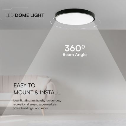 LED lubinis vonios šviestuvas SAMSUNG CHIP LED/24W/230V IP44 3000K diametras 29 cm juoda