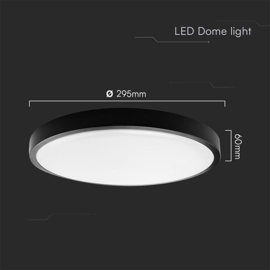 LED lubinis vonios šviestuvas SAMSUNG CHIP LED/24W/230V IP44 3000K diametras 29 cm juoda