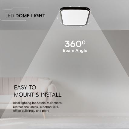 LED lubinis vonios šviestuvas SAMSUNG CHIP LED/24W/230V IP44 4000K 29x29 cm juoda
