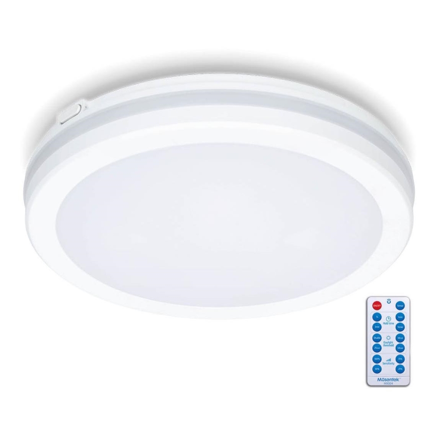 LED lubinis vonios šviestuvas su jutikliu LED/18W/230V 3000/4000/6500K IP65 diametras 30 cm balta + nuotolinio valdymo pultas