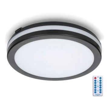 LED lubinis vonios šviestuvas su jutikliu LED/18W/230V 3000/4000/6500K IP65 diametras 30 cm juoda + nuotolinio valdymo pultas