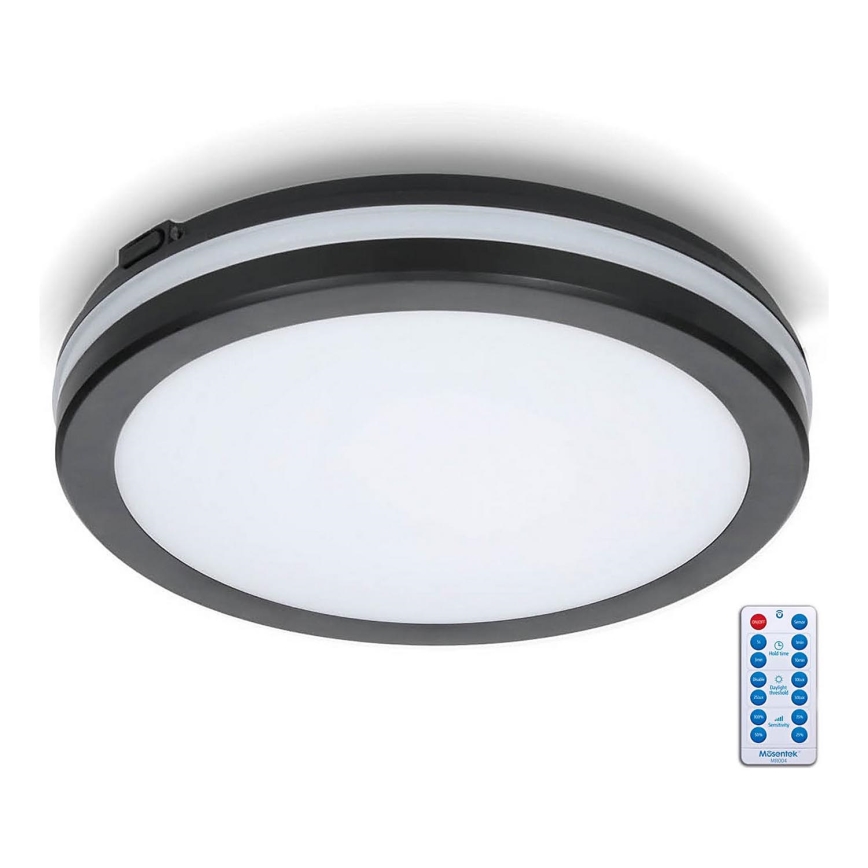 LED lubinis vonios šviestuvas su jutikliu LED/24W/230V 3000/4000/6500K IP65 diametras 30 cm juoda + nuotolinio valdymo pultas