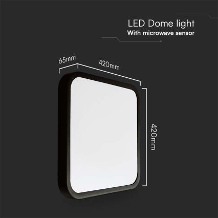 LED lubinis vonios šviestuvas su jutikliu LED/36W/230V 4000K IP44 42x42 cm juoda + nuotolinio valdymo pultas