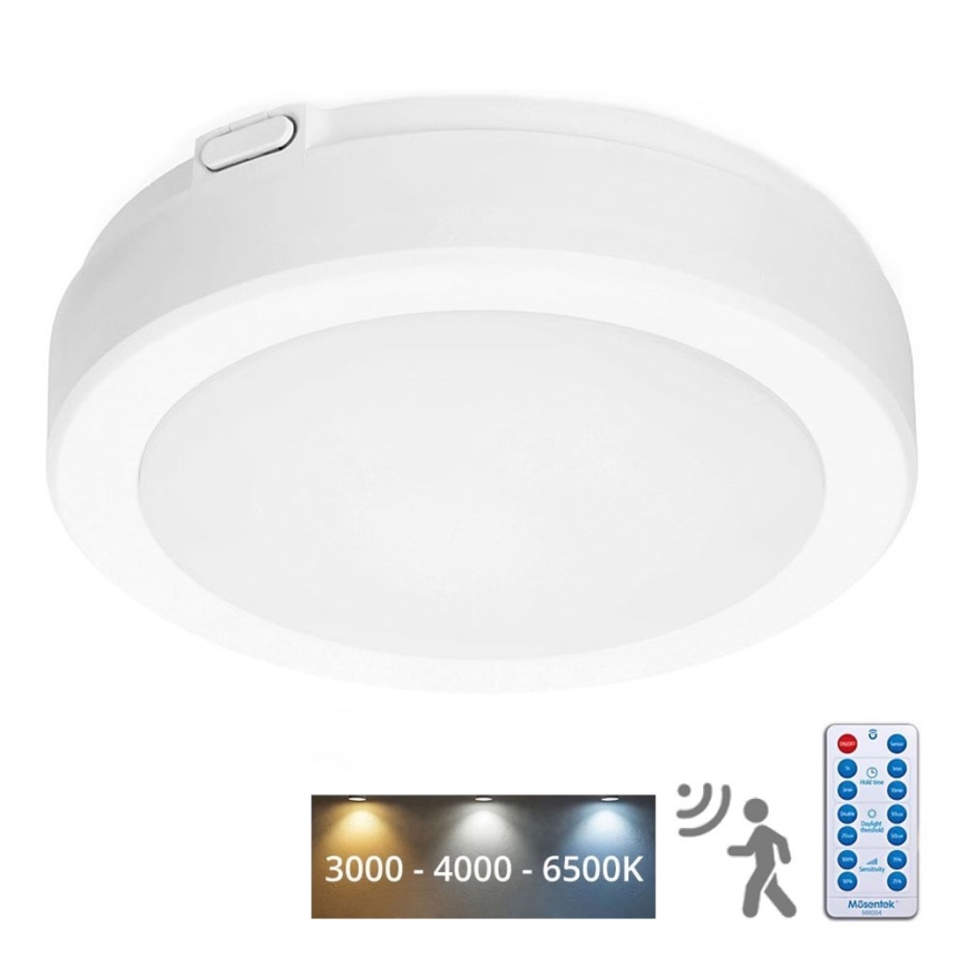LED lubinis vonios šviestuvas su jutikliu NAIROS LED/12W/230V IP65 3000/4000/6500K diametras 20 cm balta + nuotolinio valdymo pultas