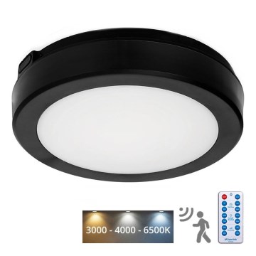 LED lubinis vonios šviestuvas su jutikliu NAIROS LED/12W/230V IP65 3000/4000/6500K diametras 20 cm juoda + nuotolinio valdymo pultas