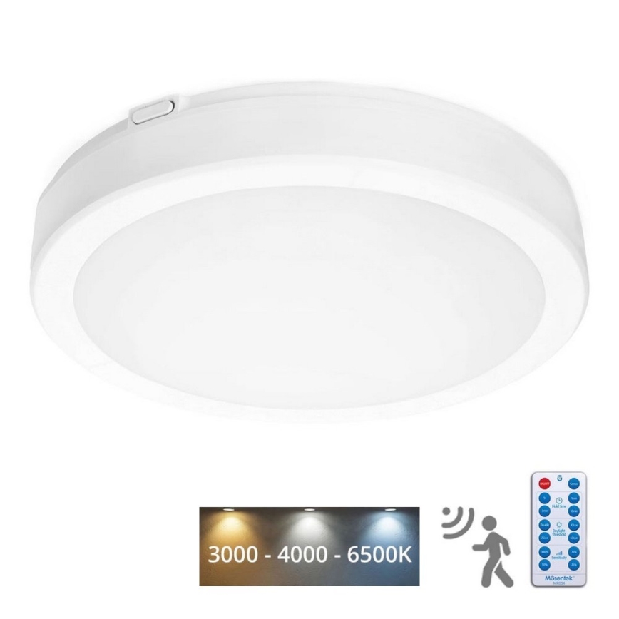 LED lubinis vonios šviestuvas su jutikliu NAIROS LED/24W/230V IP65 3000/4000/6500K diametras 30 cm balta + nuotolinio valdymo pultas
