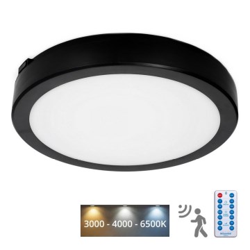 LED lubinis vonios šviestuvas su jutikliu NAIROS LED/24W/230V IP65 3000/4000/6500K diametras 30 cm juoda + nuotolinio valdymo pultas