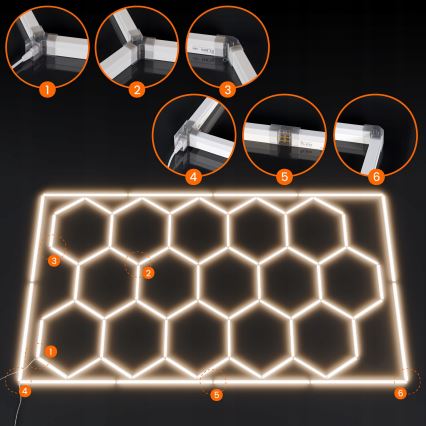LED lubinis šviestuvas HEXAGON LED/696W/85-265V 4000K 484x243 cm CRI 90 IP54 balta