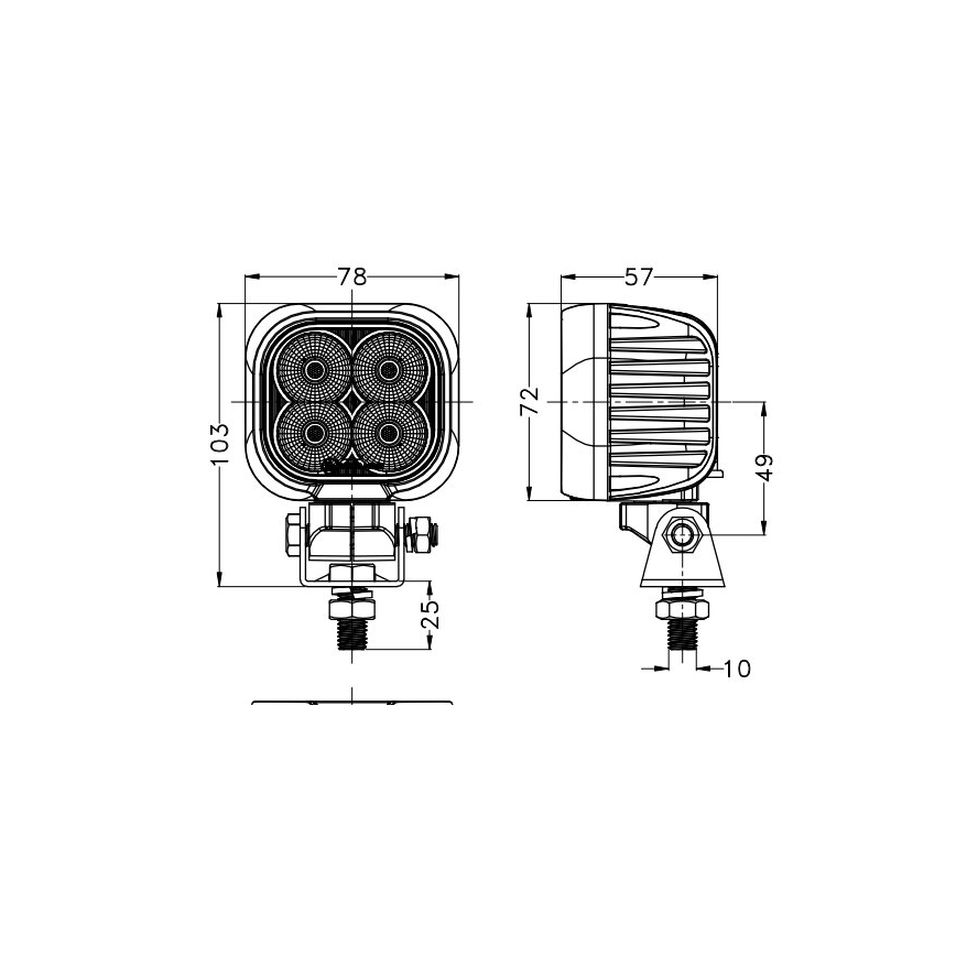 LED Mašinos prožektorius BLACK LED/40W/10-30V IP69 5700K kampinis