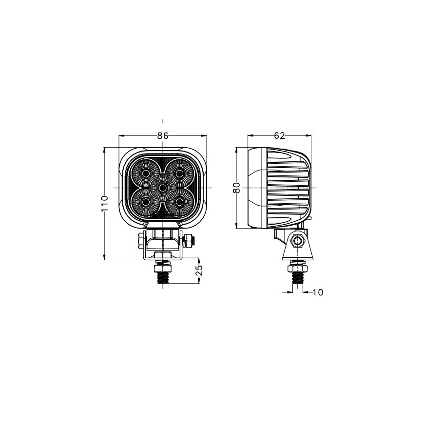 LED Mašinos prožektorius BLACK LED/50W/10-30V IP69 5700K kampinis