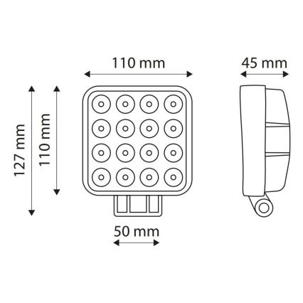 LED Mašinos prožektorius EPISTAR 16xLED/48W/10-30V IP67 6,000K