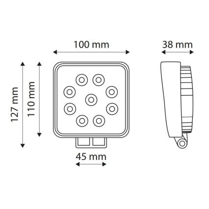 LED Mašinos prožektorius EPISTAR 9xLED/27W/10-30V IP67 6,000K