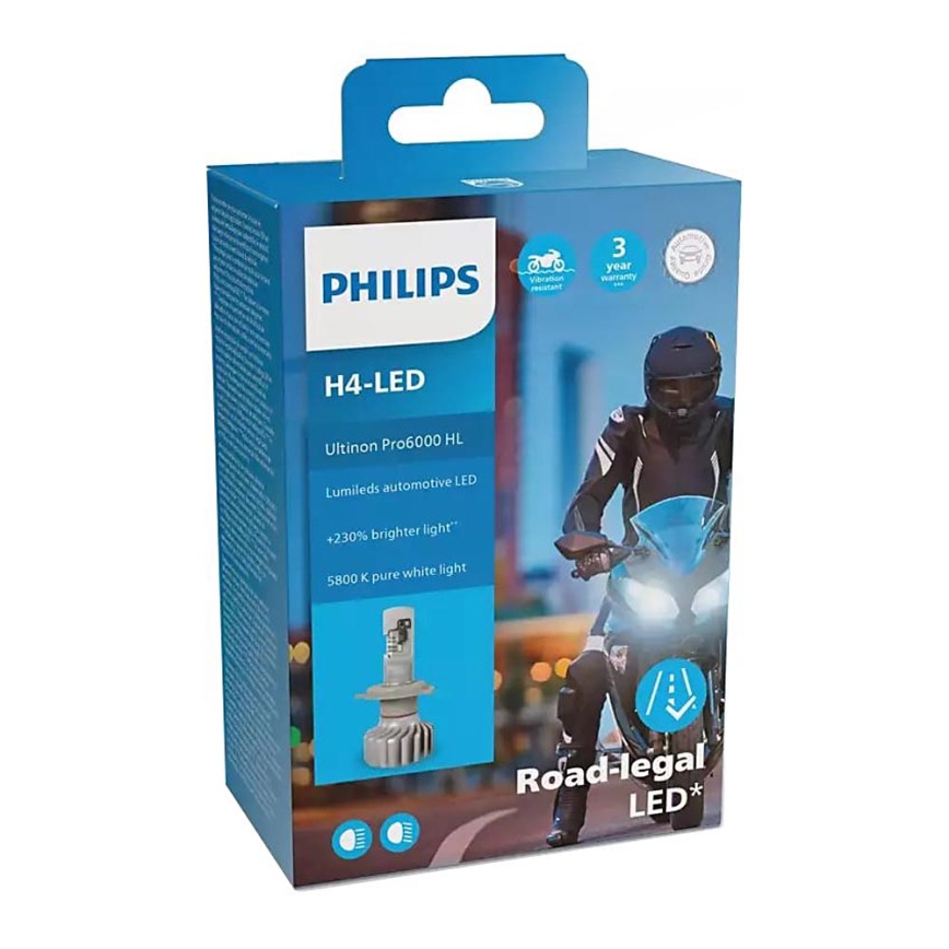 LED Motociklo lemputė Philips ULTION 11342 U6000 X1 H4 P43t-38/18W/12V 5800K