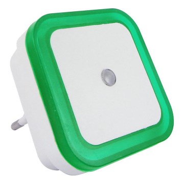 LED naktinė lempa su sutemų jutikliu LED/0,5W/230V žalia