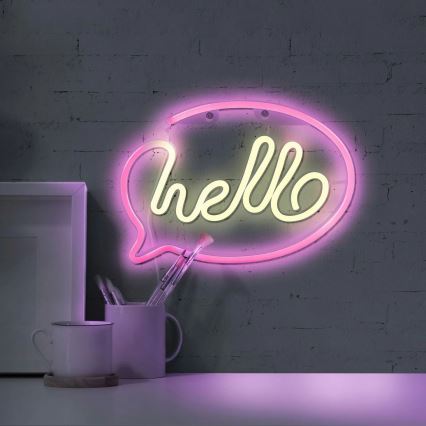 LED neono sieninė dekoracija HELLO LED/3W/3xAA USB rožinė