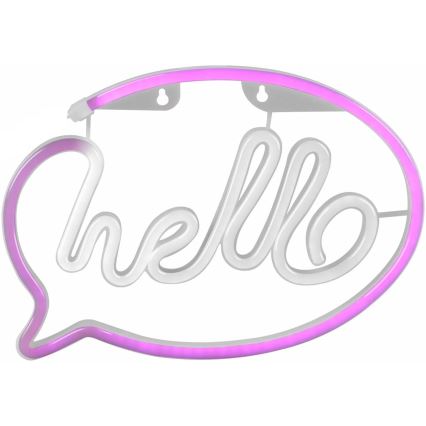 LED neono sieninė dekoracija HELLO LED/3W/3xAA USB rožinė