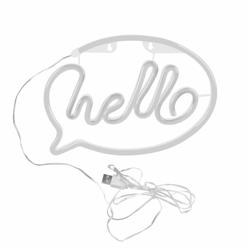 LED neono sieninė dekoracija HELLO LED/3W/3xAA USB rožinė