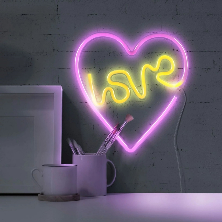 LED Neoninė sienų apdaila LOVE LED/3W/3xAA USB rausva