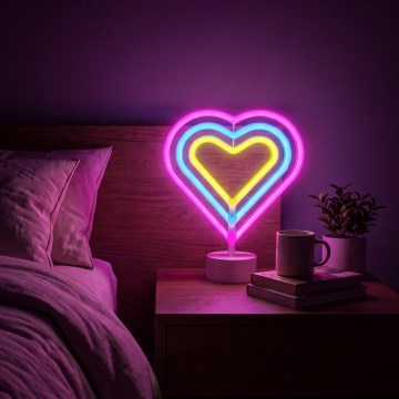 LED neoninė stalinė dekoracija LED/2W/3xAA USB širdis