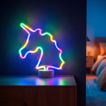 LED neoninė stalinė dekoracija LED/2W/3xAA USB vienaragis