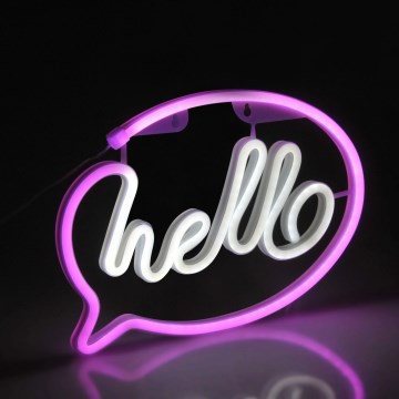 LED neono sieninė dekoracija HELLO LED/3W/3xAA USB rožinė