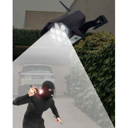 LED Netikra saulės energijos kamera su jutikliu LED/3,7V IP44 juoda + nuotolinio valdymo pultas