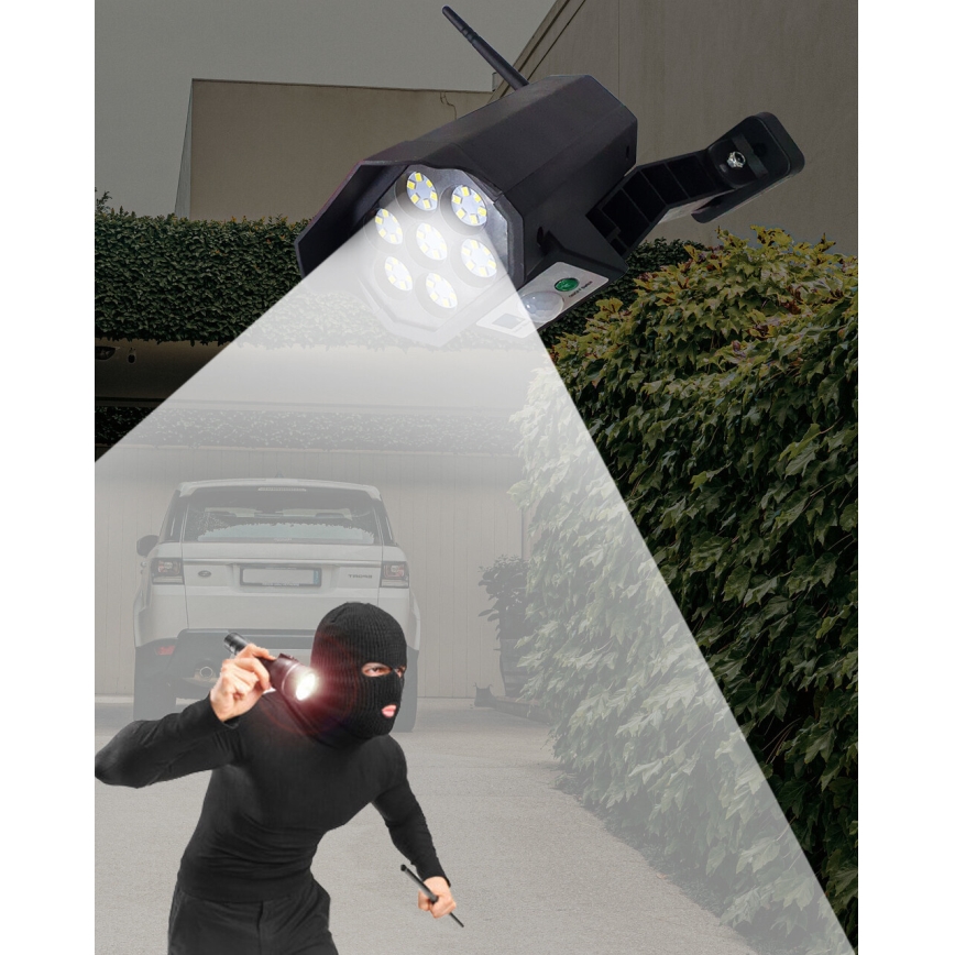 LED Netikra saulės energijos kamera su jutikliu LED/3,7V IP44 juoda + nuotolinio valdymo pultas