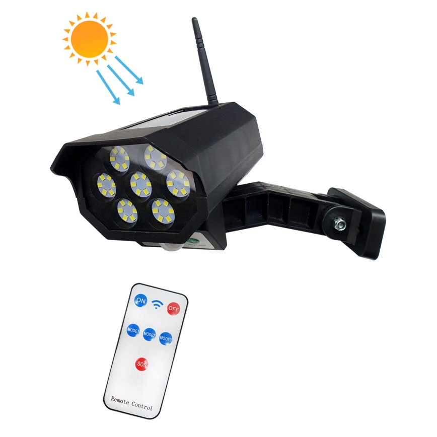 LED Netikra saulės energijos kamera su jutikliu LED/3,7V IP44 juoda + nuotolinio valdymo pultas
