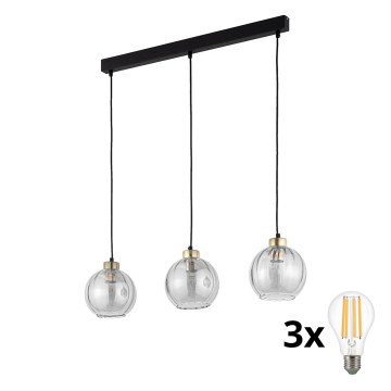 LED pakabinama liustra ant laido DEVI 3xE27/15W/230V juoda/skaidri